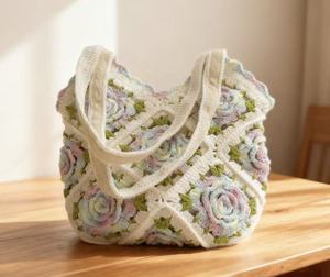 Bolso de Ganchillo para Mujer, Diseño de Rosas, Primavera-Verano, con Espacio para Teléfono Móvil, Patrón Decorativo de Naturaleza Muerta - Product Image 5
