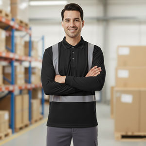 High-Visibility ANSI Class 2 Polyester Safety Shirt for Men Reflective Tape LED Flash Breathable Comfortable Workwear <b>Polo</b> Shirt - Product Image 4
