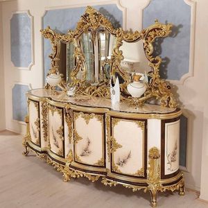 Elysoria The Addison Luxury <b>Dining</b> <b>Table</b> Set Solid Teak Wood <b>White</b> Gold Hand Carved European Palace Furniture collection - Product Image 6