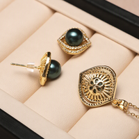 Set Perhiasan Mutiara Bentuk Mata Kalung dan Anting Stud 10mm 8mm Zirkon Mikro Hadiah Wanita JadeRitual