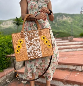 มือเครื่องมือแกะสลักหนัง Fringe Tote กระเป๋าสตางค์หนัง Cowhide ขนสตรีคอลเลกชันกระเป๋าสําหรับสตรี Multi ใช้ - Product Image 2