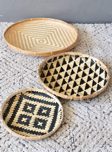 Wholesale Handmade Flat Bamboo <b>Basket</b> with Black Pattern Woven Decorative Tray <b>for</b> <b>Wall</b> Art Serving & <b>Storage</b> - Product Image 4