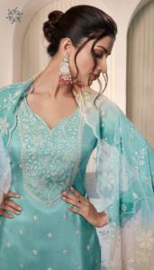 New Latest Catalogue Moonga <b>Silk</b> Fancy Thread Work Top Dull Santoon Pant Chiffon Printed Art Dupatta Export Indian Pakistani - Product Image 3