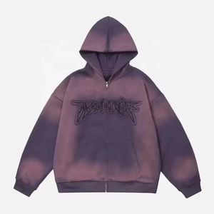 Pull-over double couche personnalisé pour hommes, sweat à capuche pour l'hiver, lavage à l'acide, masque zippé au soleil, poids lourd, surdimensionné, soufflé, lavé - Product Image 1