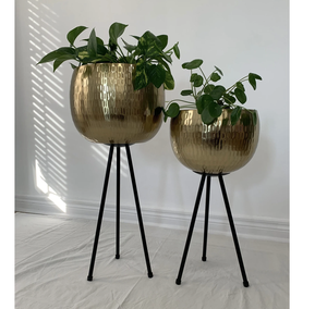 Pots de fleurs décoratifs ronds de jardin en métal doré créatif Jardinières d'intérieur et d'extérieur avec support en métal Pot de fleurs - Product Image 1