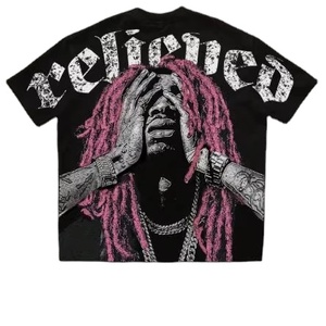 T-shirt tendance imprimé par transfert thermique, streetwear, t-shirt en tissu éponge uni, t-shirt de haute qualité, coupe ample et oversize, 100% coton - Product Image 4