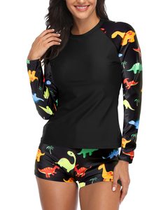 Maillot de bain 2 pièces Rash Guard à manches longues pour femmes Maillot de bain avec short Protection solaire UPF 50 + Surf Maillots de bain - Product Image 4