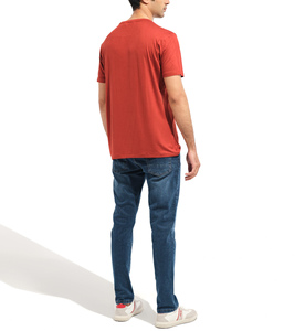 Pull à manches courtes en coton 100% pour hommes, col en O, couleur unie, style décontracté simple et ample avec logo sur le devant, Offre Spéciale - Product Image 3