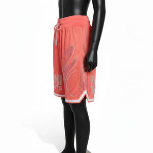 กางเกงบาสเก็ตบอลหญิง 170 GSM ผ้าโพลีเอสเตอร์ตาข่ายระบายอากาศอย่างดี สีชมพูคอรัล ประดับด้วยคริสตัลแบบรีดร้อน พร้อมโลโก้สั่งทำพิเศษ - Product Image 3