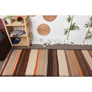 2.7x13.8 ft Rug, Turkish Vintage Runner Rug, <b>Brown</b> Herki <b>Wool</b> Rug - Product Image 5