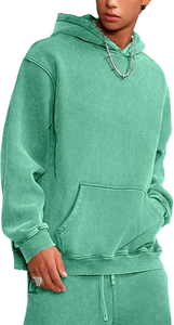 2025 nueva llegada Sudadera con capucha desgastada para hombres Casual Vintage ácido lavado 100% algodón gota hombro Sudadera con capucha básicos algodón mezclado - Product Image 2