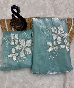 Nouveau saree georgette de créateur avec séquence subtile idéal pour les célébrations traditionnelles saree, sari, shari - Product Image 2