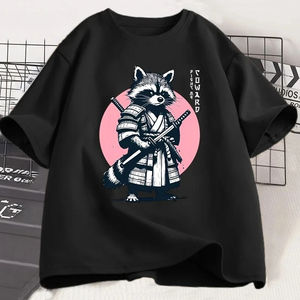 Fight Me Coward Vintage Samurai Raccoon <b>T</b> <b>Shirt</b> Japanese Cat <b>Funny</b> Graphic <b>T</b>-<b>shirt</b> Short Sleeve O Neck Tees <b>Women</b> Clothing Y2K - Product Image 2