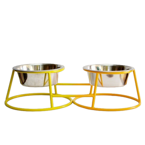Simple Design Double round <b>Dog</b> Feeding <b>Bowls</b> with Iron <b>Stand</b> Durable Steel <b>Bowls</b> for Cats Low Price Manufacturer in India - Product Image 2