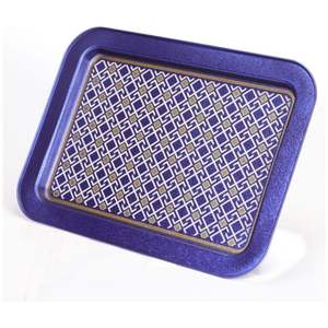 Plateau de service décoratif en bois 310x430mm en cuir rectangulaire avec motif sans couture de lignes géométriques fond bleu - Product Image 4