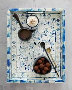 Bandeja para servir con incrustaciones de hueso Floral azul de China, estilo artesanal, Material de resina, decoración Vintage para el hogar, precios directos de fábrica, tamaño personalizado - Product Image 1