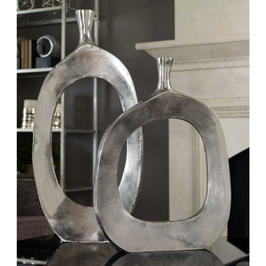 Modern Abstract Metal Vase Set of 2 Handmade Aluminum Decorative Hollow Sculpture Flower Vase For Living Room Hotel Office Decor - Product Image 3