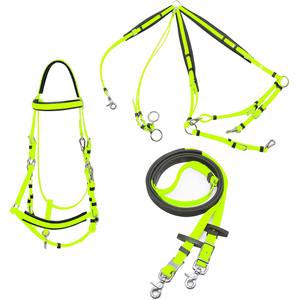 Ensemble de bride de cheval, rênes et collier de poitrine en PVC noir, bleu, jaune, blanc, rouge pour le style, le confort et les performances équines supérieures - Product Image 3