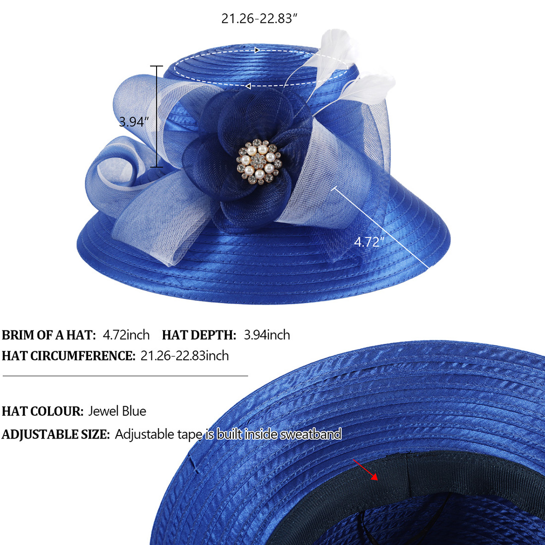 knee length dresses for ladies OE0027-Diamond trimed ladies church hat in bright pink satin main image 1