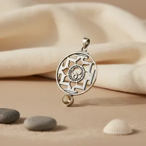 Pendentif Symbole Om en Argent 925 avec Citrine, Breloques Spirituelles Animales Faits Main, Plaqué Rhodium, Pierre Principale en Quartz, Bijoux - Product Image 3