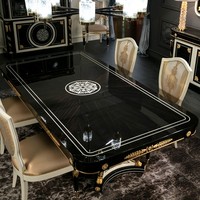 Ensemble de table et chaises de salle à manger extensible en marbre et acier inoxydable, style moderne français de luxe, pour villa et mobilier de maison