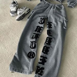Acid Washed Printing Tracksuit For Unisex Flared Style Custom Clothes Screen Printing Distressed 400GSM Sweat Suit - Product Image 6