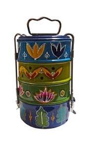 king Stainless Steel Lunch <b>Box</b> Steel Colored Printed Lunch <b>Box</b> 3 Tier Red and Yellow Color <b>Tiffin</b> Unique Design Handle <b>Tiffin</b> - Product Image 2