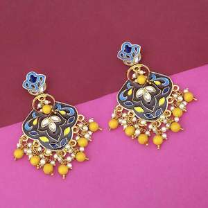 Kriaa 1314206G Pendientes finos Chapado en oro Kundan Multi Meenakari Dangler Joyería colgante - Product Image 1