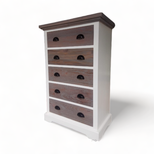 White Body - Solid Mahogany and Rustic Teak Drawers