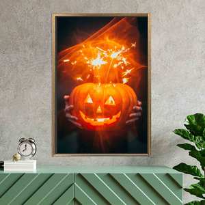 Impression sur toile élégante avec motif de citrouille d'Halloween pour décoration moderne, TOILE ENCADRÉE DORÉE - Product Image 1