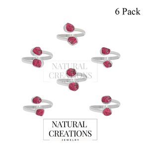 แหวนทัวร์มาลีนสีชมพูสเตอร์ลิงเงินแท้สีเงินแท้สไตล์คลาสสิกสำหรับของขวัญครบรอบการมีส่วนร่วมแพ็ค6ชิ้น - Product Image 3