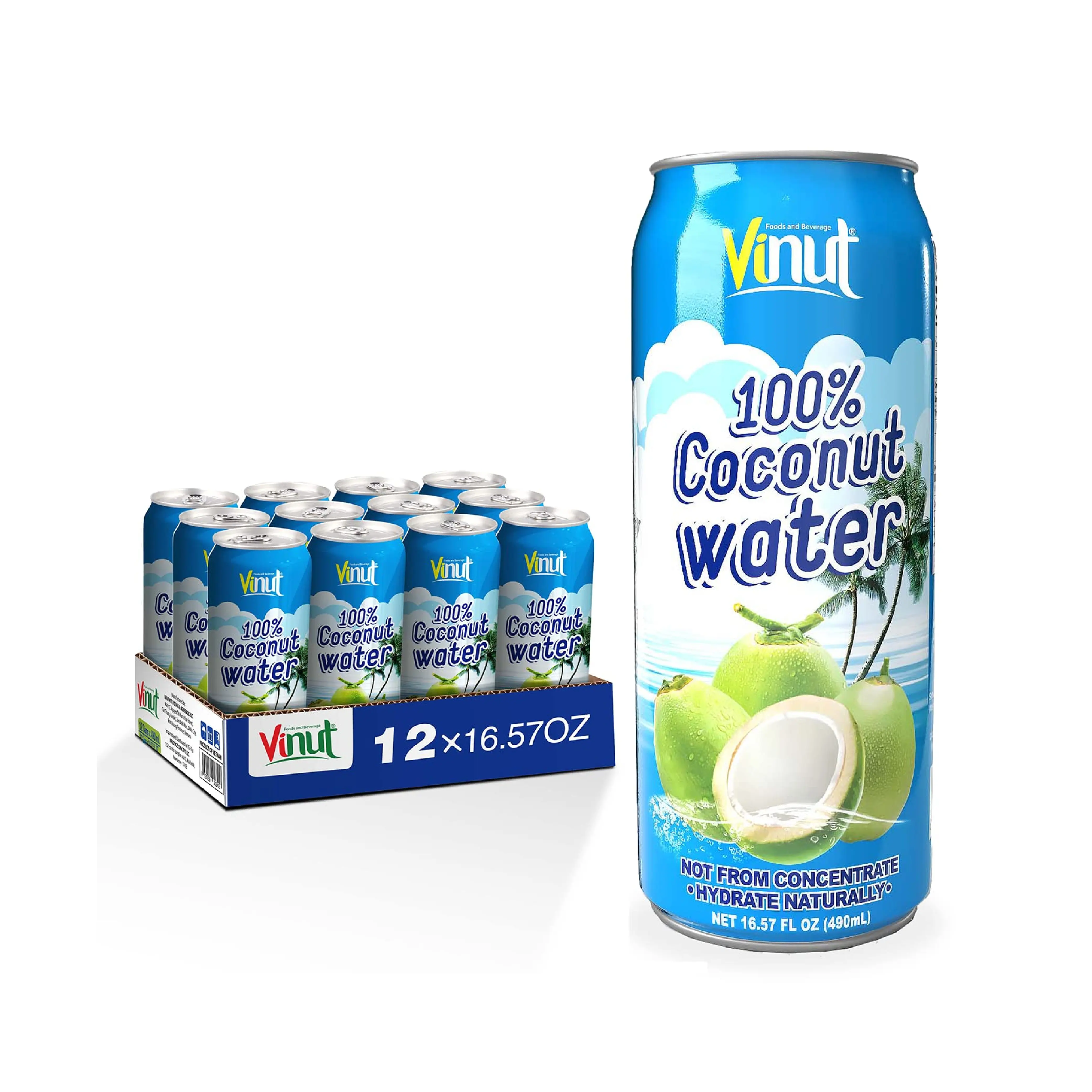 Großhandel Lieferanten Reines Kokosnusswasser 490 ml VINUT Schlussverkauf, kein Zucker zugesetzt, kostenlose Probe, Eigenmarke (OEM, ODM)