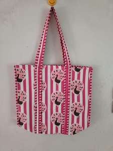 Handmade Quilted Cotton Lady Tote <b>Bag</b> Zipper Pink <b>Peacock</b> Pattern Lightweight Durable Spacious Eco Friendly Shopping Travel <b>Bag</b> - Product Image 2