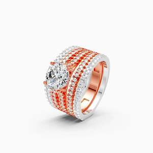 Anillo de compromiso llamativo con diamante cultivado en laboratorio Sparkle Solitaire de cinco bandas, 2.50 ct, en oro amarillo, blanco y rosa de 9 quilates. - Product Image 1