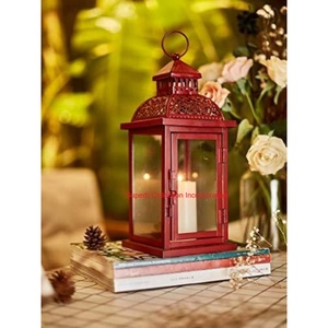 Venta caliente elegante linterna de vela de Metal rojo Mesa decorativa y linternas colgantes para eventos y decoración de jardín linterna - Product Image 5