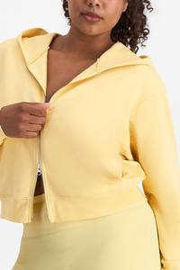 เสื้อฮู้ดครอปสีเหลืองแบบมีซิปคู่แฟชั่นใหม่สำหรับผู้หญิง เสื้อสเวตเชิ้ตแขนยาวลำลองผ้าฟลีซสำหรับสาวๆ เสื้อฮู้ดมีซิป - Product Image 3