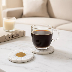 ชุดจานรองแก้วหินอ่อนสีขาวหรูหราทันสมัย คุณภาพสูง ดีไซน์หินทำมือ ผิวมันวาว ตกแต่งด้วยทองเหลืองอย่างสวยงาม ปรับแต่งได้ - Product Image 3