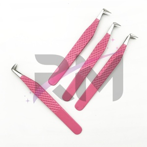 Pinzas Profesionales RMI de Alta Calidad para Extensión de Pestañas, Acero Inoxidable Antiestático, Duraderas, con Punta de Diamante Plateada y Agarre Rosa - Product Image 4