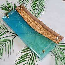 ถาดเสิร์ฟอาหารทำจากเรซินทำมือหรูหราพร้อมพื้นผิวไม้ถาดเสิร์ฟไม้และเรซินสำหรับการนำเสนอการรับประทานอาหาร - Product Image 2