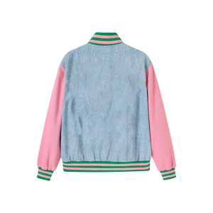 Chaqueta Bomber Universitaria de Lana A&T, Ropa Urbana Premium, Bordado Personalizado, Forro de Satén, Bolsillos con Cremallera, Primavera - Product Image 5