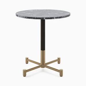 Mesa de Comedor Redonda Moderna de Mármol Negro con Elegante Base de Pedestal de Metal con Acabado Negro y Latón, Mesa de Cocina con Estilo Café - Product Image 1