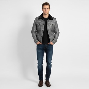Veste bomber en denim pour homme, personnalisée, en cuir synthétique, imperméable, respirante, écologique, unie, vintage, délavée - Product Image 1