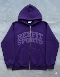 Rexfit Sports New Mens Hooded Zip Sweatshirt with Distressed Embroidery | <b>Warm</b> <b>Fleece</b> Hoodie | Casual Street Fashion Wear - Product Image 1