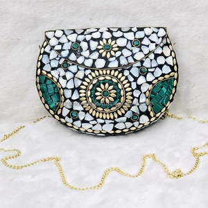 Indian Handicraft Women's <b>Summer</b> Clutch Bag Multicolor Leather and Straw Mosaic Bag Fashion Party <b>Handbag</b> - Product Image 5