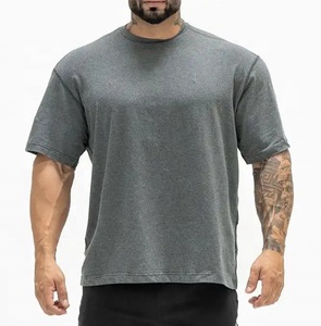 T-shirts à épaules tombantes gris uni col rond manches courtes en coton coupe classique décontractée personnalisables teints unis - Product Image 2
