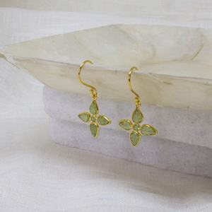 Fancy Designer 925 Silver <b>Earring</b> Golden Polished <b>Peridot</b> Petal Carved Gemstone <b>Earring</b> Latest <b>Earring</b> Design Comfortable - Product Image 2