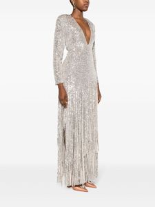 Sexy manga larga con cuello en V Maxi A-Line Vestido de satén característica antiestática cintura Natural Casual salidas diarias fiestas reunirse - Product Image 6