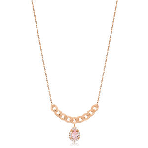 Forma ovalada cuarzo rosa CZ piedra brillante encanto collar 925 joyería de plata colgante al por mayor turco - Product Image 6