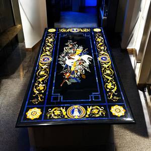 Plateau de table à manger rectangulaire en marbre noir incrusté, design indien, travail artisanal de haute qualité, intérieur luxueux pour la maison et les restaurants - Product Image 1