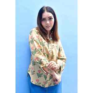 Camisa de Algodón Popelina Satinado de Manga 3/4 para Mujer, Estampado Floral de Flores del Desierto, Diseño Artesanal, Ropa Casual de Oficina para Primavera/Verano, Tallas XL a 4XL - Product Image 1